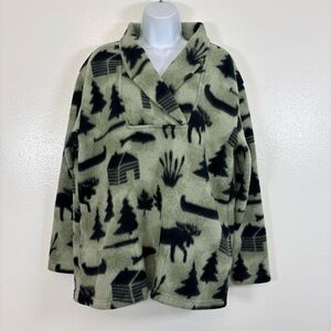 Ariel Woodland Moose Cabin Fleece Pullover Jacket Medium